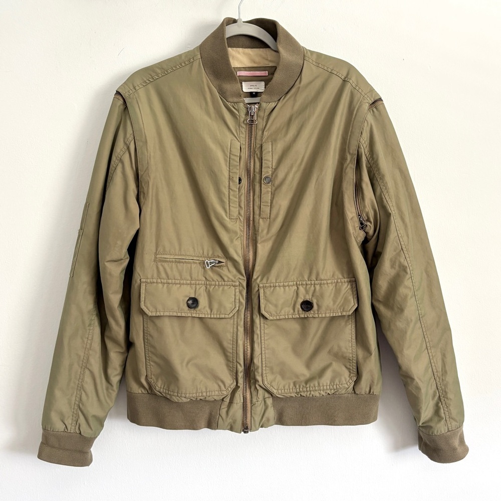 Apolis Green Nylon Cameraman Jacket Men’s Size Medium Full Zip Removable Sleeves